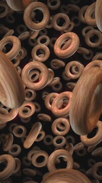 A background of spinning 3D carved wooden style shapes on an endless loop.
