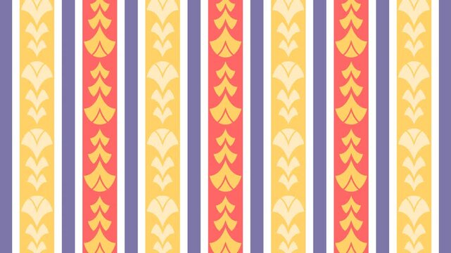 Seamless loop animation of an abstract pattern on orange stripes moving up and down continuously against a solid pastel purple background layout