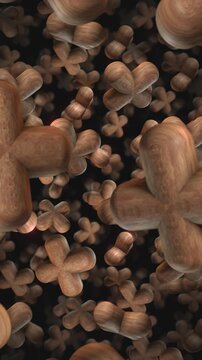 A background of spinning 3D carved wooden style shapes on an endless loop.
