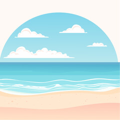 Obraz premium Stylized Beach and Ocean Scene with Clouds