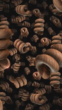 A background of spinning 3D carved wooden style shapes on an endless loop.
