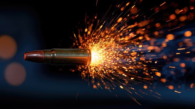Close-up of a projectile creating a fiery explosion of sparks