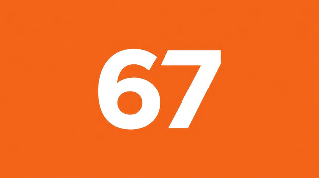 Minimalist White Number 67 Graphic on a Solid Orange Background