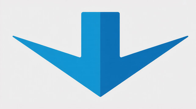 Bright blue downward pointing arrow symbol with sharp geometric edges on white background
