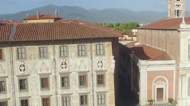 Drone panorama of Pisa historic center near Piazza dei Cavalieri
