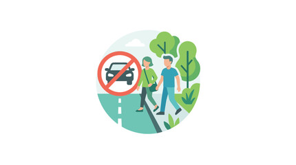 Obraz premium Pedestrian Crossing with No Cars Sign and Green Park Background