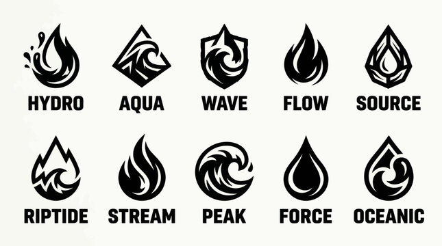 Abstract Water Splash and Ocean Wave Linear Logo Symbols