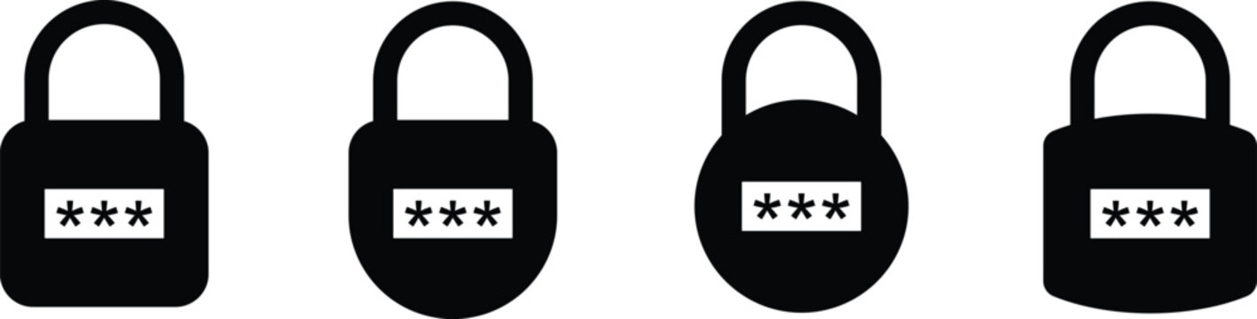 Four black padlock silhouettes with keycode displays on a white background