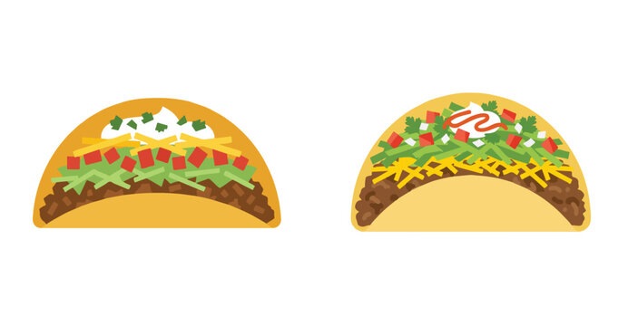 Flat design of a taco with fillings, simple geometric style, no borders, white background