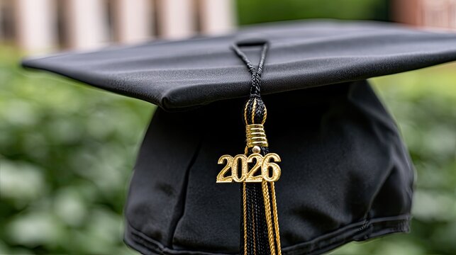 A black graduation cap with a tassel dated 2026, symbolizing achievement