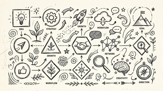 Collection of various line icons.