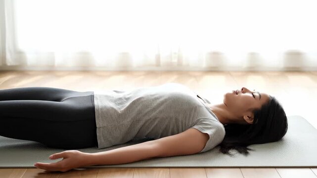 Women's indoor yoga relaxation poses, women's yoga relaxation exercises