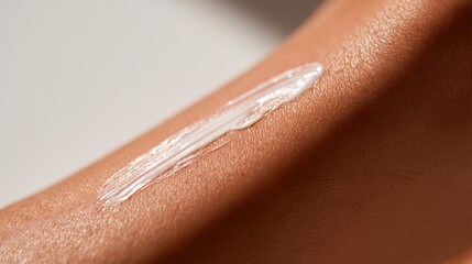 Fototapeta premium A streak of white cream is applied to a person's arm