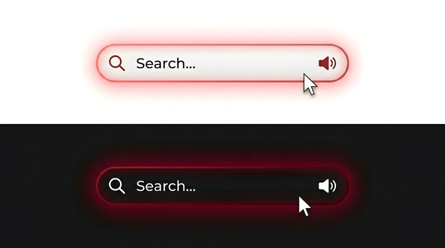 Search bar interface mockup with volume control light and dark mode