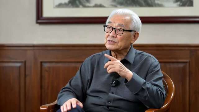 The scene of the white-haired old man sitting and talking, the white-haired old man telling the past