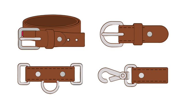 Brown leather straps and buckles accessory set illustration