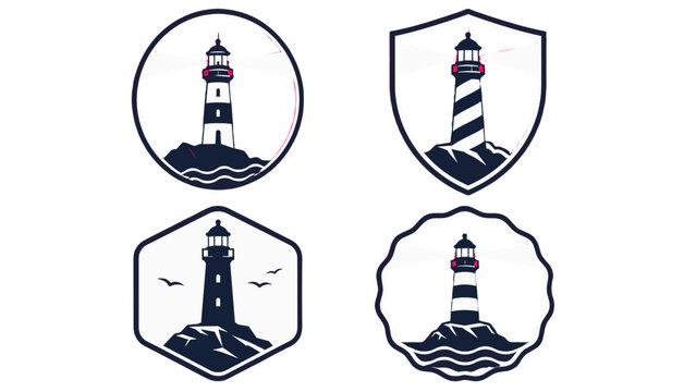 Set of vintage lighthouse badge and emblem vector designs