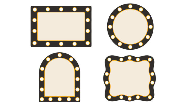 Set of illuminated vanity mirror frames in various shapes