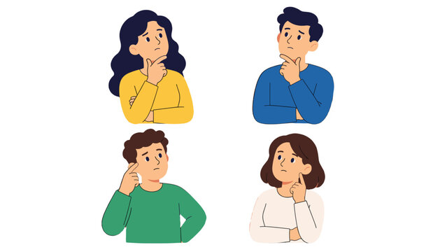Set of thoughtful people thinking and making a decision