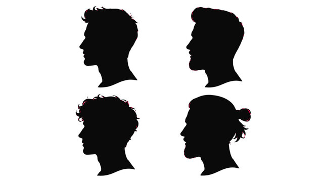 Set of four male side profile head silhouettes