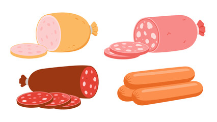 Cartoon assortment of sausage and salami meat products © Artstock
