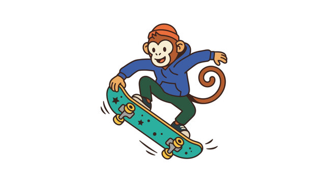 Cool Monkey Skateboarder Doing Trick