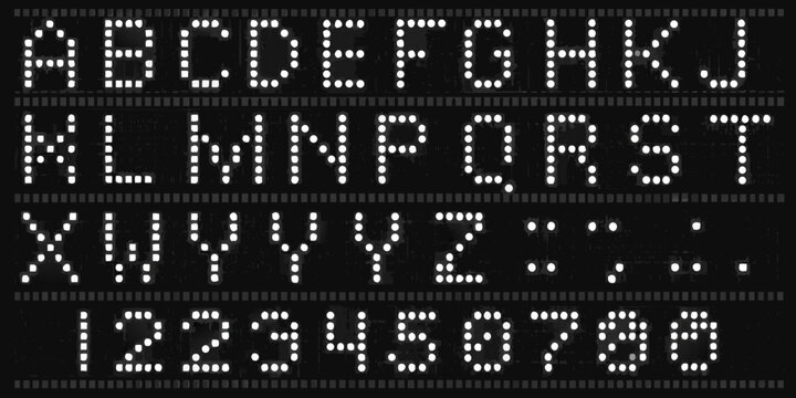 dot matrix font on black background alphabet