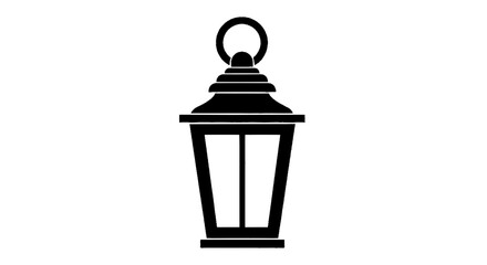 Fototapeta premium Minimal black silhouette icon, simple flat vector, bold black shape, no, no shading black silhouette of a classic vintage lantern on a, flat icon style