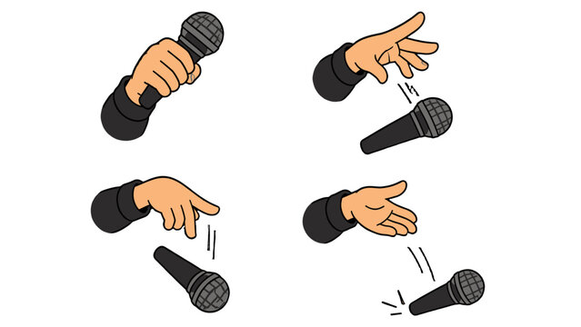 Cartoon hand dropping microphone in isolated vector sequence