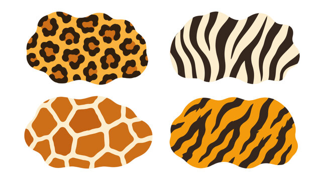 Set of four animal print pattern shapes on white background