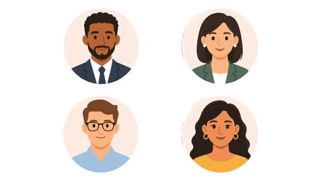 Set of four professional avatar portraits in circular frames