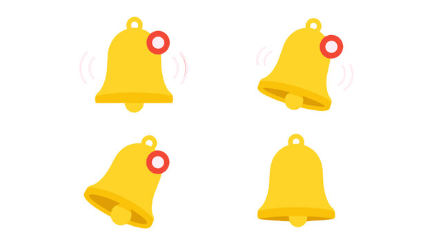 Yellow notification bell icons in different angles with ring marks