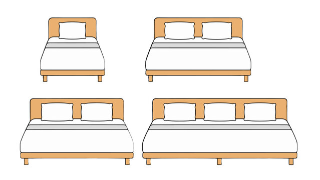 Minimal line art beds set with pillows in different sizes