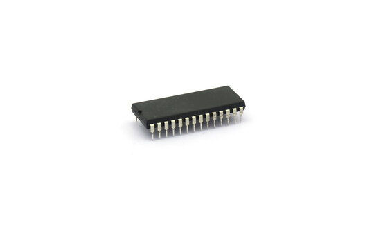 A microcontroller for controlling electronic circuits on a white background.