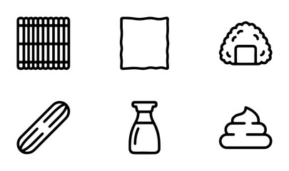 Sushi Making Ingredients Icons, Japanese Food Vector Set, Culinary Elements © Sayed