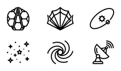 Cosmic Icons Set: Galaxy, Stars, Satellite Dish, Abstract Geometric Shapes, Space Exploration © Sayed