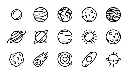 Cosmic Icons: Vector Set of Planets, Stars, and Celestial Bodies for Space Exploration Graphics © Touhid
