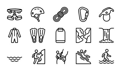 Outdoor Adventure Icons: Climbing, Water Sports, Safety Gear Set, Vector Graphics © Touhid