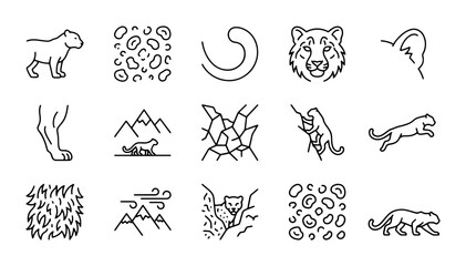 Big Cat Icons, Wildlife Vector Set: Leopard, Jaguar, Panther, Cheetah, Animal Prints, Nature Elements © Ruma