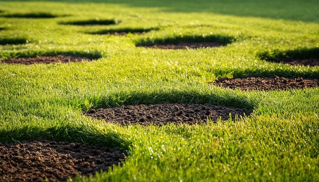 close up of aerated lawn after spring scarifying