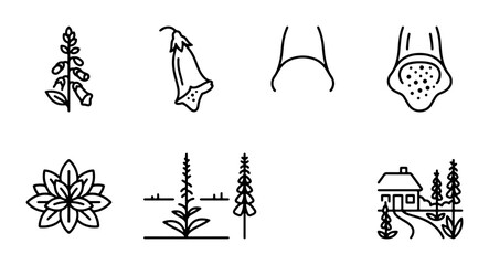 Digitalis Flower Icons, Botanical Line Art Set, Woodland Plant Illustrations, Nature Elements © Ruma