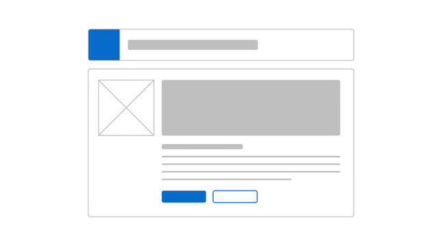 A web page loads on a computer screen with a blue button and gray bars.