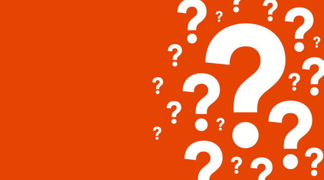 A mysterious collection of question marks surrounds a large question mark on an orange background.