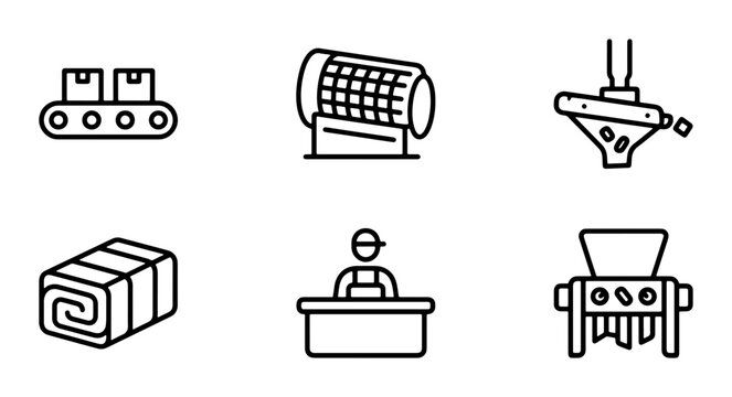Industrial Production Icons: Manufacturing, Processing, and Automation Vector Set