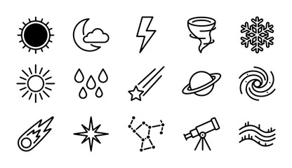 Weather Icons Set, Astronomy Symbols, Meteorology Icons, Celestial Objects, Forecasting Graphics © Salma