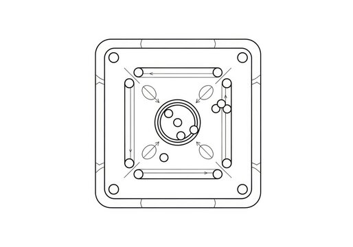 A square mounting bracket features a central circular opening surrounded by eight smaller circular holes.