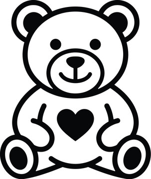Cute teddy bear silhouette with heart on chest for valentine s day and children s design