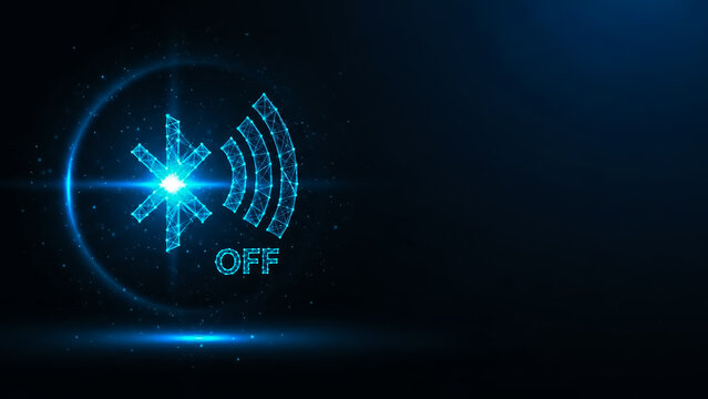 Modern radar or radio wave signal icon with a glowing OFF label, set against a dark blue backdrop with subtle light effects.