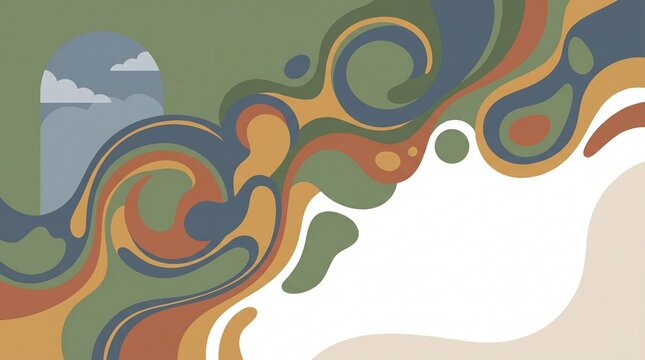 Abstract graphic pattern Groovy Organic Swirl Wave Pattern with Arched Window Earthy 