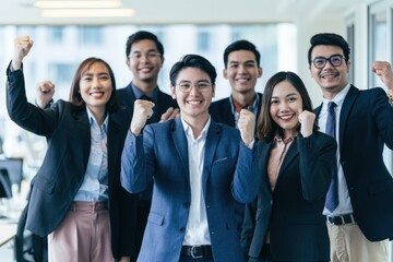 Obraz premium Teamwork Leads to a Shared Celebration